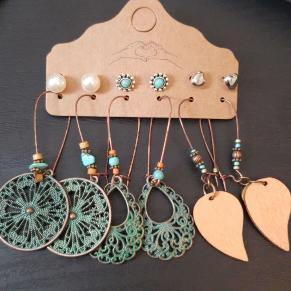 6 pairs of earrings 3 studs, 3 earrings